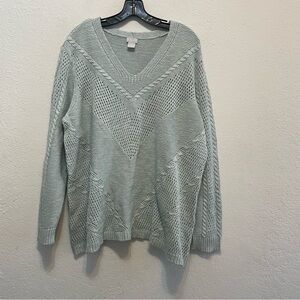 Chico's 4 US XXL Iced Sage V-Neck Textured Pullover Sweater